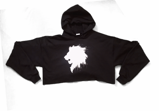 Cropped Lion Head Pullover Hooded Sweatshirt